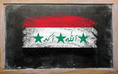 Image showing flag of Iraq on blackboard painted with chalk  