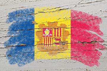 Image showing flag of andora on grunge wooden texture painted with chalk  
