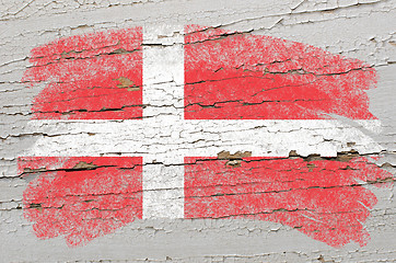Image showing flag of denmark on grunge wooden texture painted with chalk  