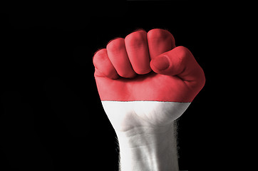 Image showing Fist painted in colors of indonesia flag