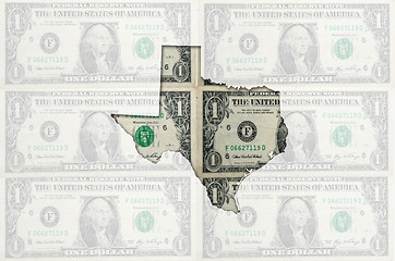 Image showing Outline map of texas with transparent american dollar banknotes 