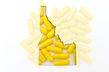 Image showing Outline map of Idaho with transparent pills in the background