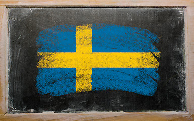 Image showing flag of Sweden on blackboard painted with chalk  