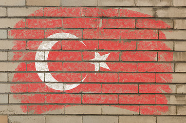 Image showing flag of turkey on grunge brick wall painted with chalk  