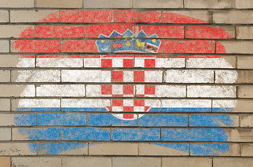 Image showing flag of Croatia on grunge brick wall painted with chalk  
