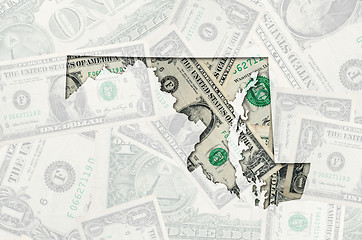 Image showing Outline map of maryland with transparent american dollar banknot