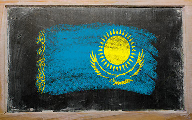 Image showing flag of khazakstan on blackboard painted with chalk  