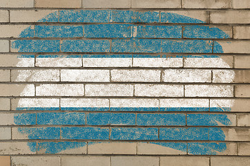 Image showing flag of el salvador on grunge brick wall painted with chalk  