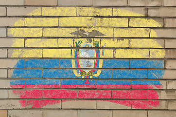 Image showing flag of ecuador on grunge brick wall painted with chalk  