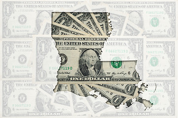 Image showing Outline map of luisiana with transparent american dollar banknot