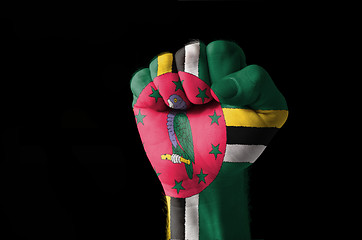 Image showing Fist painted in colors of dominica flag