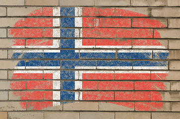 Image showing flag of norway on grunge brick wall painted with chalk  