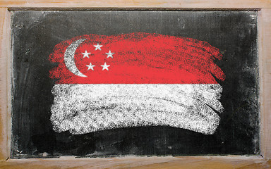 Image showing flag of Singapore on blackboard painted with chalk  