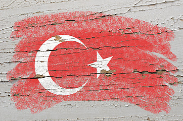 Image showing flag of turkey on grunge wooden texture painted with chalk  