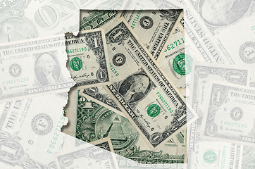 Image showing Outline map of Arizona with transparent american dollar banknote