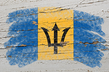 Image showing flag of barbados on grunge wooden texture painted with chalk  