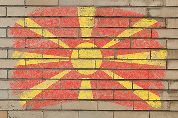 Image showing flag of macedonia on grunge brick wall painted with chalk  