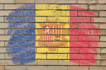 Image showing flag of andora on grunge brick wall painted with chalk  