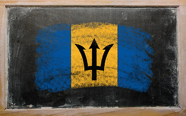 Image showing flag of Barbados on blackboard painted with chalk  