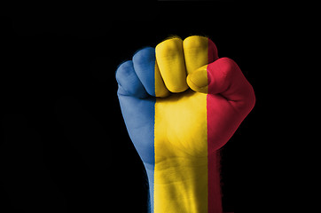 Image showing Fist painted in colors of romania flag