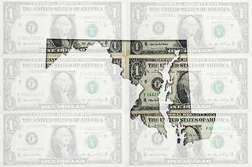 Image showing Outline map of maryland with transparent american dollar banknot