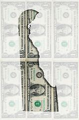 Image showing Outline map of Delaware with transparent american dollar banknot