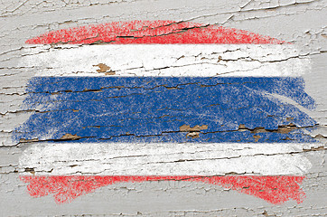 Image showing flag of Thailand on grunge wooden texture painted with chalk  