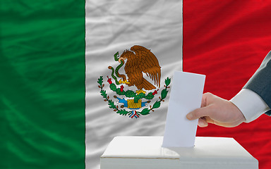 Image showing man voting on elections in mexico in front of flag