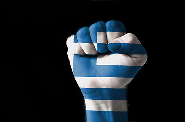 Image showing Fist painted in colors of greece flag