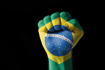 Image showing Fist painted in colors of brazil flag