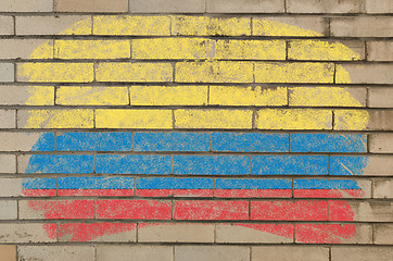 Image showing flag of Columbia on grunge brick wall painted with chalk  