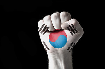 Image showing Fist painted in colors of south korea flag