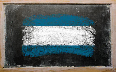 Image showing flag of El Salvador on blackboard painted with chalk  