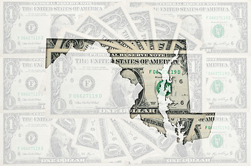 Image showing Outline map of maryland with transparent american dollar banknot