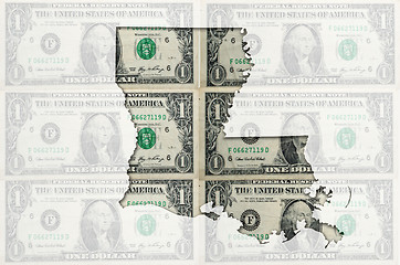 Image showing Outline map of luisiana with transparent american dollar banknot