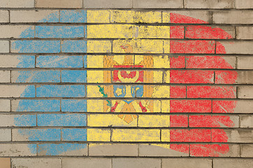 Image showing flag of moldova on grunge brick wall painted with chalk  