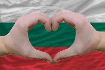 Image showing Heart and love gesture showed by hands over flag of bulgaria bac