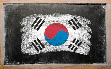 Image showing flag of South Korea on blackboard painted with chalk  