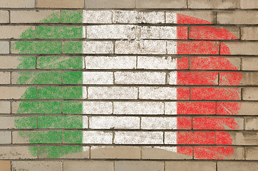 Image showing flag of Italy on grunge brick wall painted with chalk  