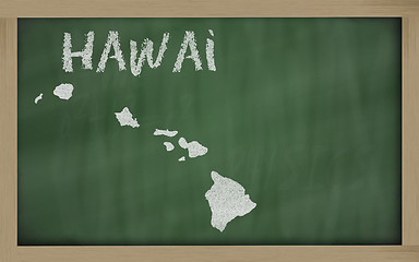 Image showing outline map of hawai on blackboard 