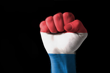 Image showing Fist painted in colors of holland flag