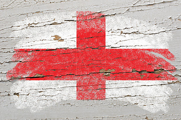 Image showing flag of england on grunge wooden texture painted with chalk  