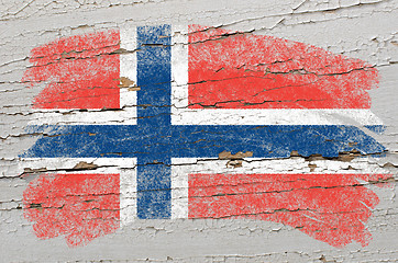 Image showing flag of norway on grunge wooden texture painted with chalk  