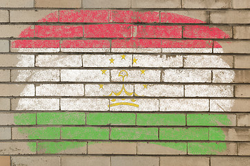 Image showing flag of tajikistan on grunge brick wall painted with chalk  