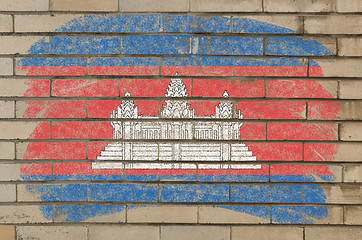 Image showing flag of cambodia on grunge brick wall painted with chalk  