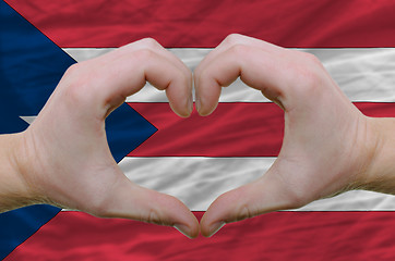 Image showing Heart and love gesture showed by hands over flag of puertoricol 