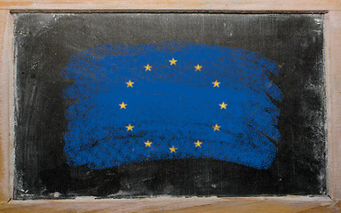 Image showing flag of EU on blackboard painted with chalk  