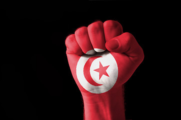Image showing Fist painted in colors of tunisia flag