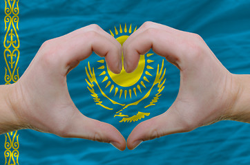 Image showing Heart and love gesture showed by hands over flag of kazakstan ba