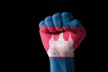 Image showing Fist painted in colors of cambodia flag